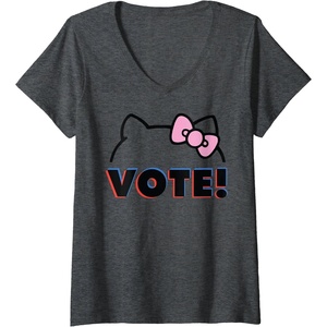 image:imageWomens Hello Kitty Vote Bow Outline VNeck TShirt SmallDark Heather Grey