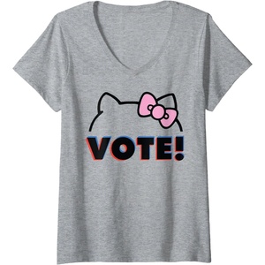 image:imageWomens Hello Kitty Vote Bow Outline VNeck TShirt SmallHeather Grey