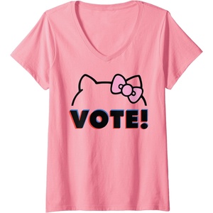 image:imageWomens Hello Kitty Vote Bow Outline VNeck TShirt SmallPink