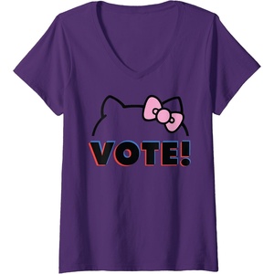 image:imageWomens Hello Kitty Vote Bow Outline VNeck TShirt SmallPurple