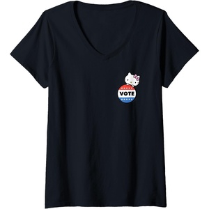 image:imageWomens Hello Kitty Vote Button VNeck TShirtBlack