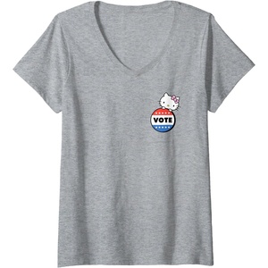 image:imageWomens Hello Kitty Vote Button VNeck TShirtHeather Grey