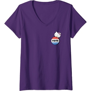 image:imageWomens Hello Kitty Vote Button VNeck TShirtPurple