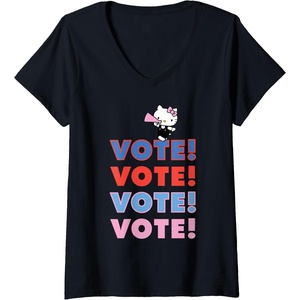 image:imageWomens Hello Kitty Vote Cheer Rally VNeck TShirtBlack