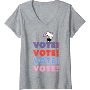 image:imageWomens Hello Kitty Vote Cheer Rally VNeck TShirtHeather Grey
