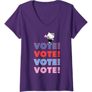 image:imageWomens Hello Kitty Vote Cheer Rally VNeck TShirtPurple