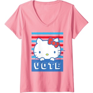 image:imageWomens Hello Kitty Vote Stripes VNeck TShirtPink