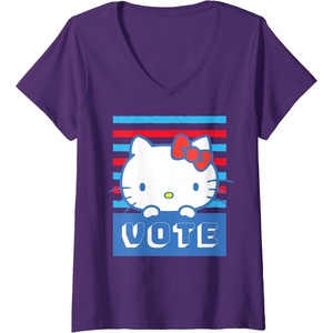 image:imageWomens Hello Kitty Vote Stripes VNeck TShirtPurple