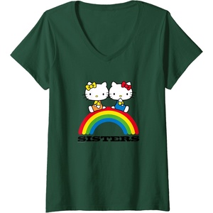 image:imageWomens Hello Kitty and Mimmy Sisters VNeck TShirtDark Green