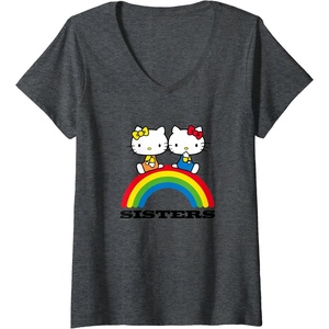 image:imageWomens Hello Kitty and Mimmy Sisters VNeck TShirtDark Heather Grey