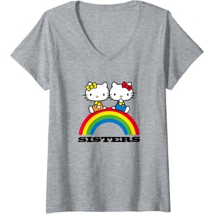 image:imageWomens Hello Kitty and Mimmy Sisters VNeck TShirtHeather Grey