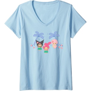 image:imageWomens My Melody and Kuromi Tropical Hula VNeck TShirtBaby Blue