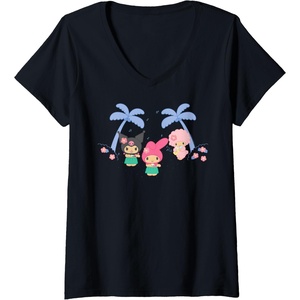 image:imageWomens My Melody and Kuromi Tropical Hula VNeck TShirtBlack