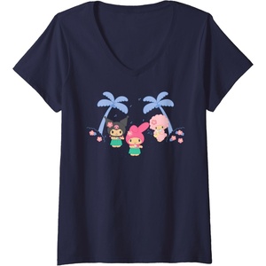image:imageWomens My Melody and Kuromi Tropical Hula VNeck TShirtNavy Blue
