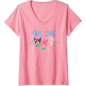 image:imageWomens My Melody and Kuromi Tropical Hula VNeck TShirtPink