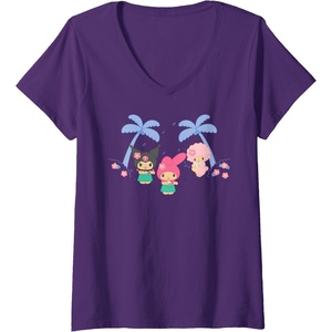 image:imageWomens My Melody and Kuromi Tropical Hula VNeck TShirtPurple
