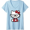 image:imageWomens Hello Kitty Nerd Glasses VNeck TShirt SmallBaby Blue
