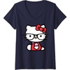 image:imageWomens Hello Kitty Nerd Glasses VNeck TShirt SmallNavy Blue