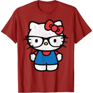 image:imageHello Kitty Distressed Nerd Glasses Tee Shirt TShirtCranberry Red