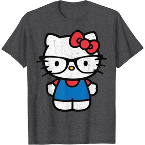 image:imageHello Kitty Distressed Nerd Glasses Tee Shirt TShirtDark Heather Grey