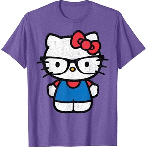 image:imageHello Kitty Distressed Nerd Glasses Tee Shirt TShirtPurple Heather
