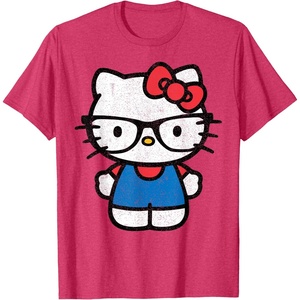 image:imageHello Kitty Distressed Nerd Glasses Tee Shirt TShirtRed Heather