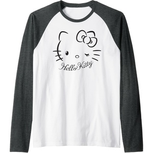 image:imageHello Kitty Winking Raglan Baseball TeeDark Heather GreyWhite