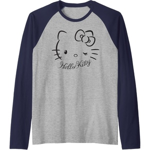 image:imageHello Kitty Winking Raglan Baseball TeeNavy BlueAthletic Heather