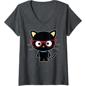 image:imageWomens Chococat Nerd Glasses VNeck TShirtDark Heather Grey
