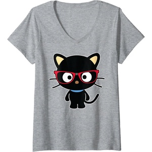 image:imageWomens Chococat Nerd Glasses VNeck TShirtHeather Grey