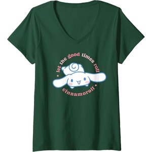 image:imageWomens Cinnamoroll Let the Good Times Roll VNeck TShirtDark Green