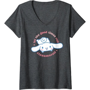 image:imageWomens Cinnamoroll Let the Good Times Roll VNeck TShirtDark Heather Grey