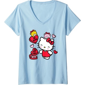 image:imageWomens Hello Kitty Be Mine Candy Gifts Valentines VNeck TShirt SmallBaby Blue