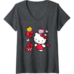 image:imageWomens Hello Kitty Be Mine Candy Gifts Valentines VNeck TShirt SmallDark Heather Grey