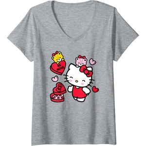 image:imageWomens Hello Kitty Be Mine Candy Gifts Valentines VNeck TShirt SmallHeather Grey