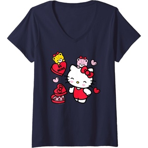 image:imageWomens Hello Kitty Be Mine Candy Gifts Valentines VNeck TShirt SmallNavy Blue