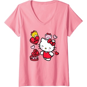 image:imageWomens Hello Kitty Be Mine Candy Gifts Valentines VNeck TShirt SmallPink