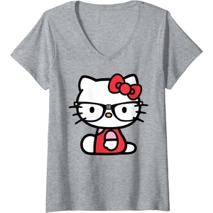 image:imageWomens Hello Kitty Nerd Glasses VNeck TShirt SmallHeather Grey