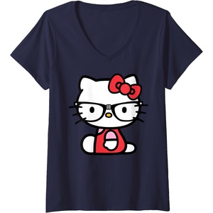 image:imageWomens Hello Kitty Nerd Glasses VNeck TShirt SmallNavy Blue