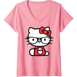 image:imageWomens Hello Kitty Nerd Glasses VNeck TShirt SmallPink
