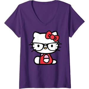 image:imageWomens Hello Kitty Nerd Glasses VNeck TShirt SmallPurple