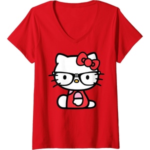 image:imageWomens Hello Kitty Nerd Glasses VNeck TShirt SmallRed