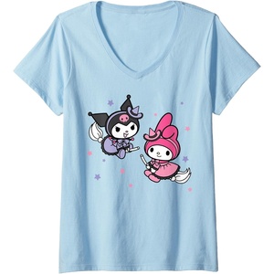 image:imageWomens My Melody Kuromi Little Witches Halloween VNeck TShirtBaby Blue