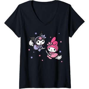 image:imageWomens My Melody Kuromi Little Witches Halloween VNeck TShirtBlack