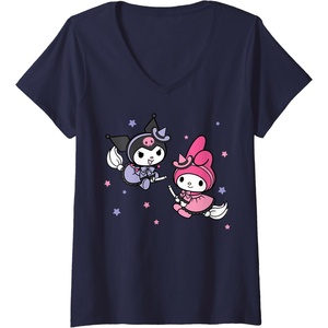 image:imageWomens My Melody Kuromi Little Witches Halloween VNeck TShirtNavy Blue