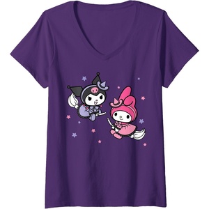 image:imageWomens My Melody Kuromi Little Witches Halloween VNeck TShirtPurple