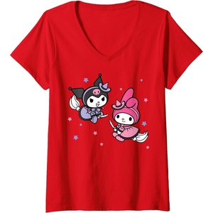 image:imageWomens My Melody Kuromi Little Witches Halloween VNeck TShirtRed