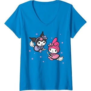 image:imageWomens My Melody Kuromi Little Witches Halloween VNeck TShirtSapphire Blue