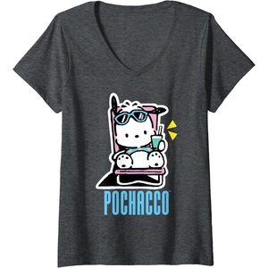 image:imageWomens Pochacco Summer Drink VNeck TShirtDark Heather Grey