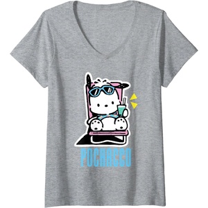 image:imageWomens Pochacco Summer Drink VNeck TShirtHeather Grey